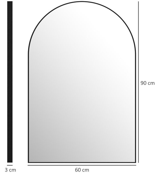 HOMCOM Zakřivené Zrcadlo na Zeď, Koupelnové Zrcadlo, 60 x 90 cm, vysoké rozlišení, s hliníkovým rámem, pro ložnici, obývací pokoj, předsíň, černé | Ao