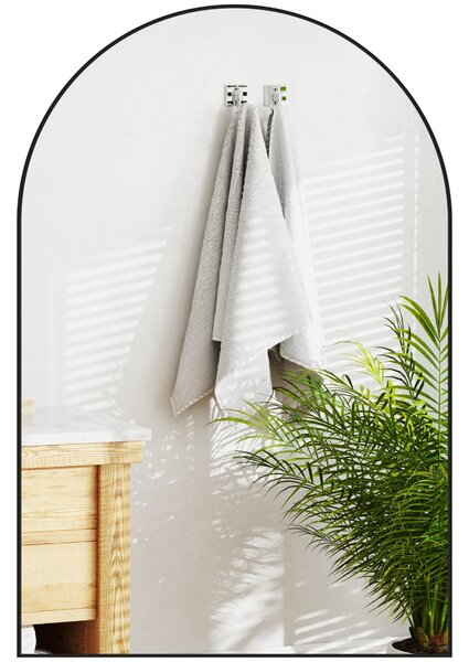 HOMCOM Zakřivené Zrcadlo na Zeď, Koupelnové Zrcadlo, 60 x 90 cm, vysoké rozlišení, s hliníkovým rámem, pro ložnici, obývací pokoj, předsíň, černé | Ao