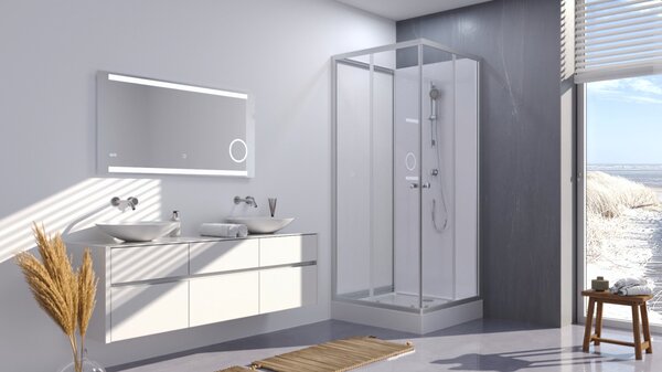 Kompletní sprchový kout MARWELL Kompletní sprchový kout White Dream 90 x 90 x 200 cm - kompletní sada včetně sprchové vaničky a baterie - oboustranná montáž - vysoce kvalitní hliníkový profilový systém