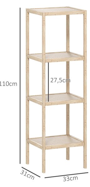 HOMCOM Koupelnová Polička, Bambusový 4-patrový Nábytek, Polička, rozměry 33 x 31 x 110 cm, přírodní | Aosom