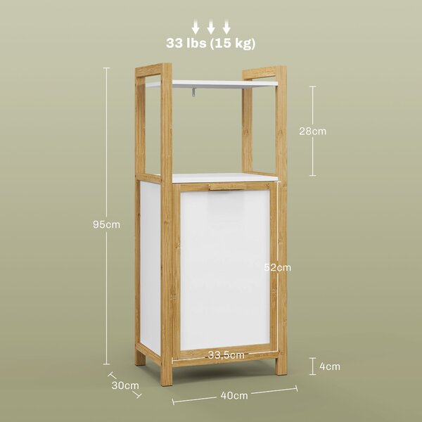 HOMCOM Bamboo Freestanding Laundry Hamper Cabinet - Koupelnová skříňka s proutěným košem - 2 police - 40L x 30Š x 86,5V cm | Aosom