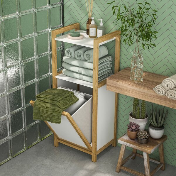 HOMCOM Bamboo Freestanding Laundry Hamper Cabinet - Koupelnová skříňka s proutěným košem - 2 police - 40L x 30Š x 86,5V cm | Aosom
