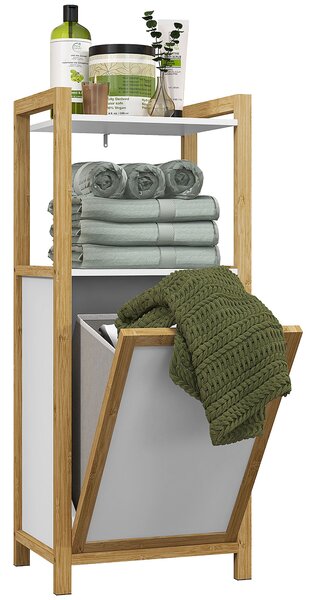 HOMCOM Bamboo Freestanding Laundry Hamper Cabinet - Koupelnová skříňka s proutěným košem - 2 police - 40L x 30Š x 86,5V cm | Aosom