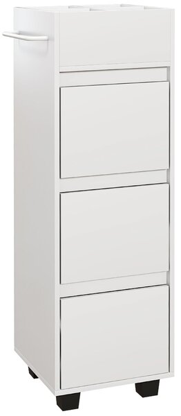 HOMCOM Koupelnová skříňka se skladovacím prostorem a 4 přihrádkami nahoře, 3 šuplíky a držákem na ručníky pro úzké prostory, 35 x 30 x 90cm, Bílá | Ao