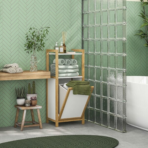 HOMCOM Bamboo Freestanding Laundry Hamper Cabinet - Koupelnová skříňka s proutěným košem - 2 police - 40L x 30Š x 86,5V cm | Aosom