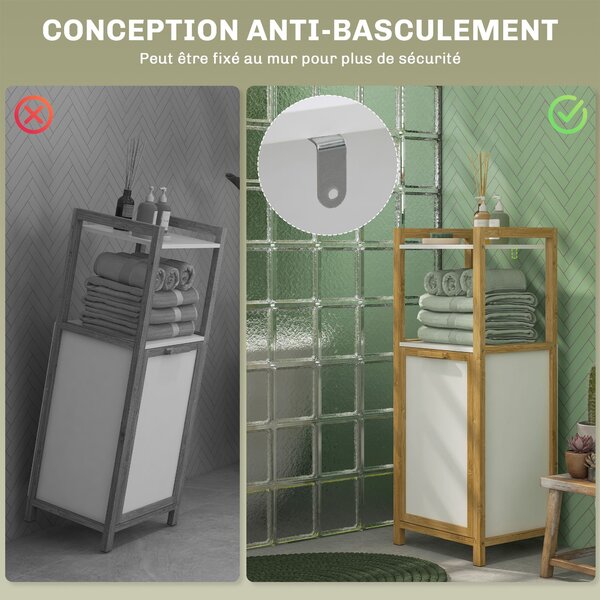 HOMCOM Bamboo Freestanding Laundry Hamper Cabinet - Koupelnová skříňka s proutěným košem - 2 police - 40L x 30Š x 86,5V cm | Aosom