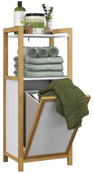 HOMCOM Bamboo Freestanding Laundry Hamper Cabinet - Koupelnová skříňka s proutěným košem - 2 police - 40L x 30Š x 86,5V cm | Aosom