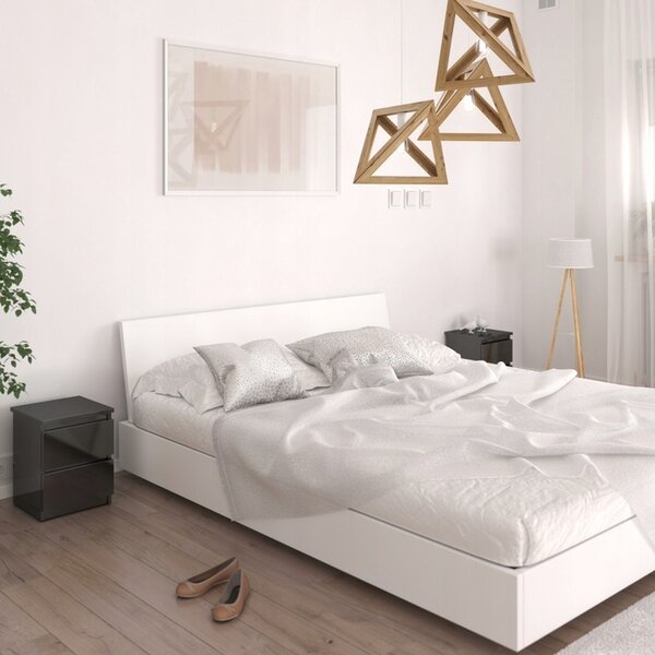 VBChome Noční stolek 30 x 26 x 38 cm Černý lesklý noční stolek se 2 zásuvkami do ložnice Bezručový kancelářský pokoj Moderní
