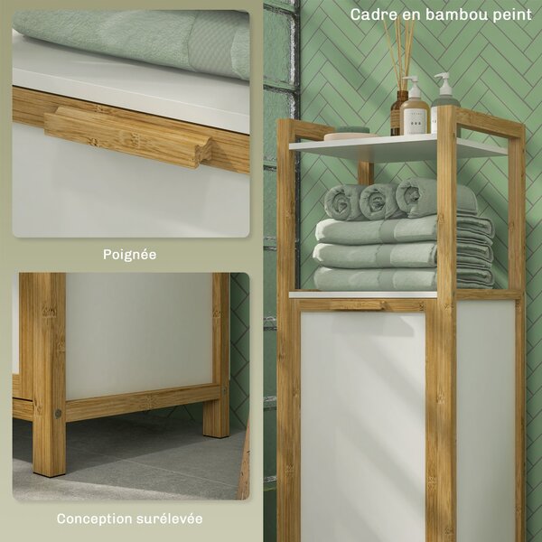 HOMCOM Bamboo Freestanding Laundry Hamper Cabinet - Koupelnová skříňka s proutěným košem - 2 police - 40L x 30Š x 86,5V cm | Aosom
