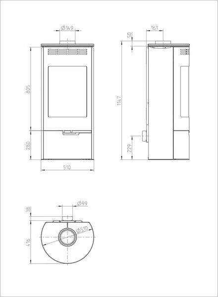 Kamna Thorma " Andorra " ocelově šedá - 7,5 kW - externí přívod vzduchu
