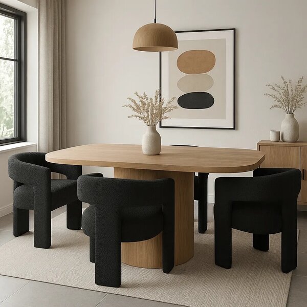 LivinHill Designové čalouněné jídelní křeslo Leith bouclé černé