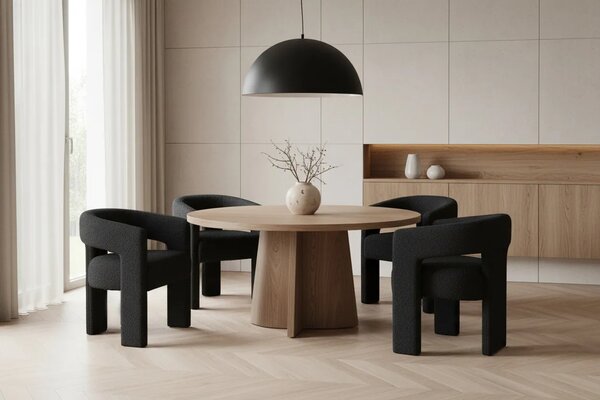 LivinHill Designové čalouněné jídelní křeslo Leith bouclé černé