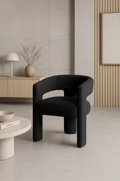 LivinHill Designové čalouněné jídelní křeslo Leith bouclé černé