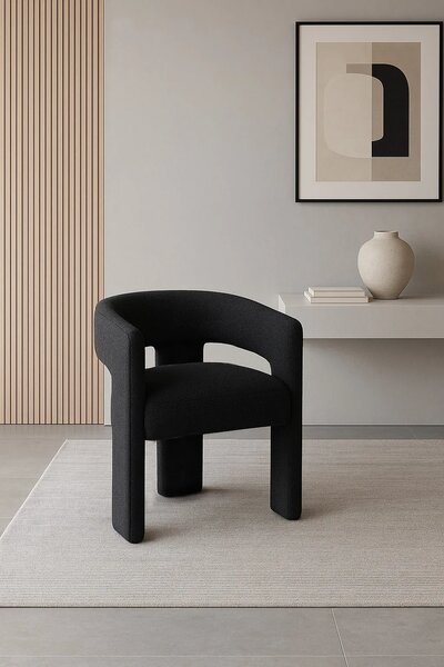 LivinHill Designové čalouněné jídelní křeslo Leith bouclé černé