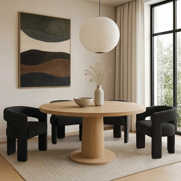 LivinHill Designové čalouněné jídelní křeslo Leith bouclé černé