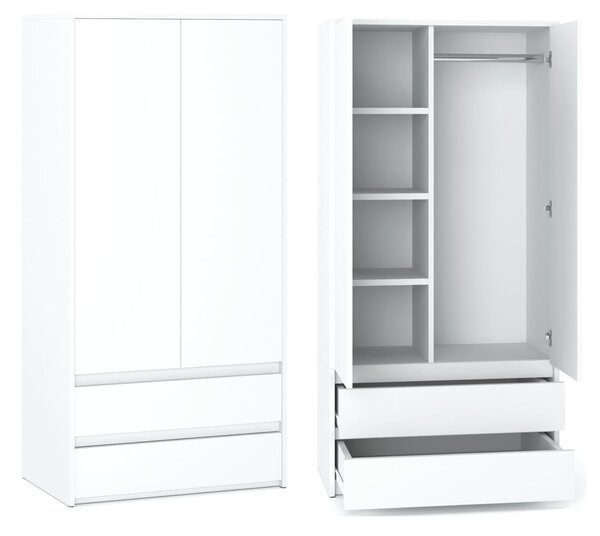 STIV Möbel | Skříň + Komoda Bílý Mat | 90x180 + 100x71,5 cm | 8 zásuvek | Moderní set do ložnice