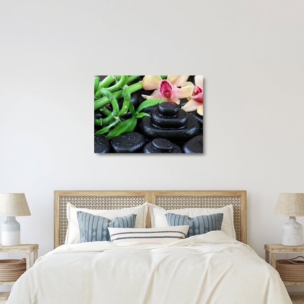 Skleněný obraz - Kameny a orchideje (70x50 cm)