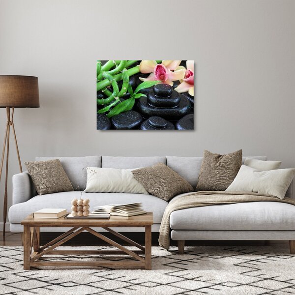 Skleněný obraz - Kameny a orchideje (70x50 cm)