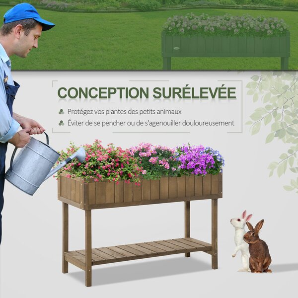 Outsunny Čtvercová Vysoká Zahradní Truhla s Policí, rozměry 110D x 46Š x 76V cm, 8 Kompartamentů & Závlahové vložky z jedlového dřeva | Aosom