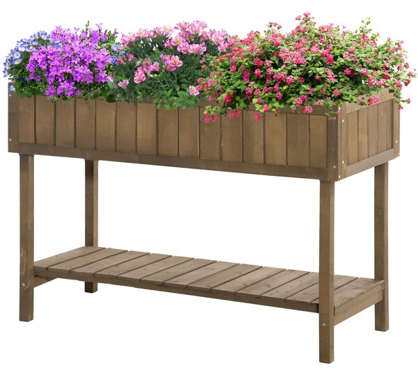 Outsunny Čtvercová Vysoká Zahradní Truhla s Policí, rozměry 110D x 46Š x 76V cm, 8 Kompartamentů & Závlahové vložky z jedlového dřeva | Aosom