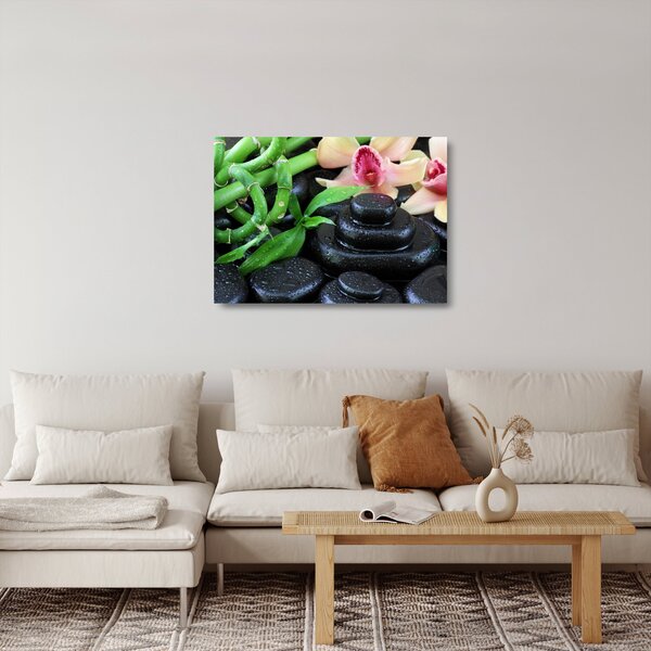 Skleněný obraz - Kameny a orchideje (70x50 cm)