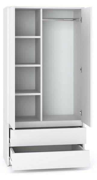 STIV Möbel | Skříň + Komoda Bílý Mat | 90x180 + 100x71,5 cm | 8 zásuvek | Moderní set do ložnice