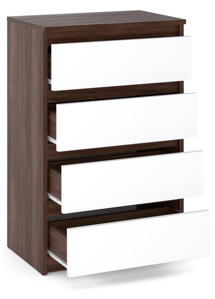 STIV Möbel | Komoda se 4 zásuvkami | Dub Wenge / Bílý Mat | 60 cm | moderní & bezúchytková | do ložnice a obýváku