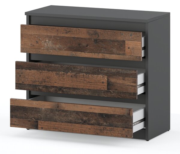STIV Möbel | Komoda Šedý Mat/Old Style 80x33,5x71,5 cm | 3 zásuvky | Industriální Imitace | Stylová úložná komoda