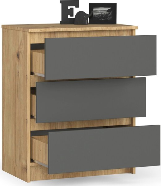 AKORD Furniture Factory OP0LK-6ARTSZAR002, Dub, 3 zásuvka/zásuvek, Matný, 16 mm, 51 cm, 400 mm