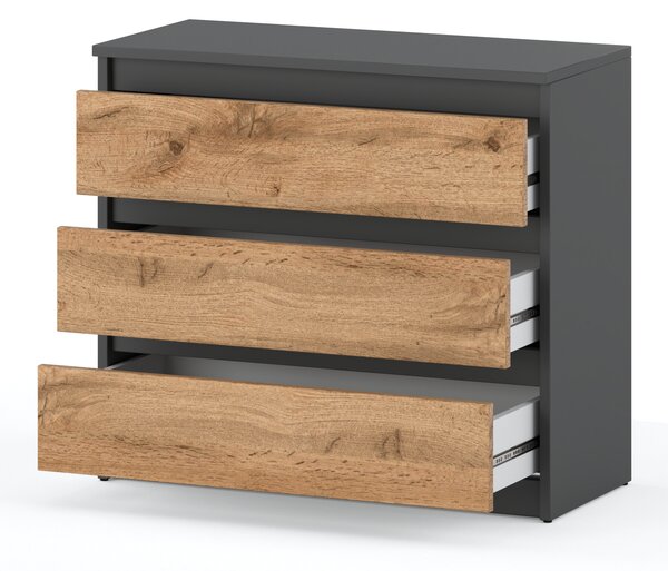 STIV Möbel | Komoda Šedý Mat/Dub Wotan 80x33,5x71,5 cm | 3 zásuvky | Moderní úložný nábytek | Ložnice/Obývák