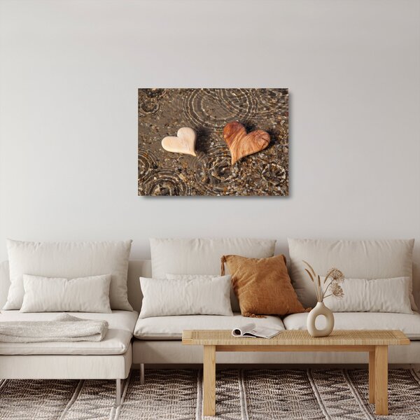 Skleněný obraz - Dřevěná srdíčka (70x50 cm)