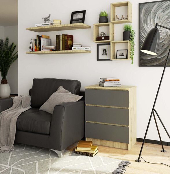 AKORD Furniture Factory OP0LK-6ARTSZAR002, Dub, 3 zásuvka/zásuvek, Matný, 16 mm, 51 cm, 400 mm