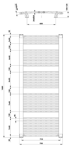 Aqualine Sapho, ORBIT otopné těleso s bočním připojením 750x1680 mm, 1269 W, bílá