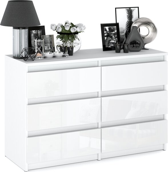 STIV Möbel | Komoda s 6 zásuvkami | Bílá Mat / Bílý Lesk | 100 cm | moderní & bezúchytková | Ložnice & Obývák