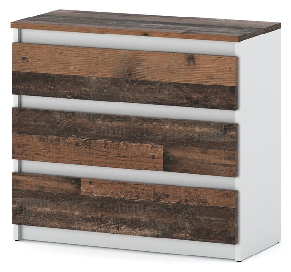 STIV Möbel | Komoda Bílý Mat/Old Style 80x33,5x71,5 cm | 3 zásuvky | Venkovský styl | Úložný nábytek
