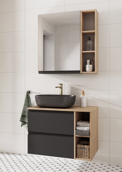 Cersanit Moduo skříňka 40x14.4x80 cm se zrcadlem antracitová S590-071-DSM