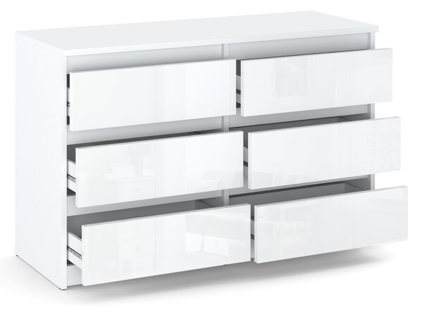 STIV Möbel | Komoda s 6 zásuvkami | Bílá Mat / Bílý Lesk | 100 cm | moderní & bezúchytková | Ložnice & Obývák