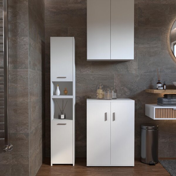 STIV Möbel | Bílá komoda se 2 dvířky - víceúčelová skříňka do koupelny, předsíně nebo ložnice, moderní design, 60 cm