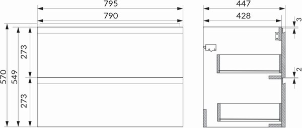 Cersanit Moduo skříňka 79.5x44.7x57 cm pod umyvadlo závěsná antracitová S590-069-DSM