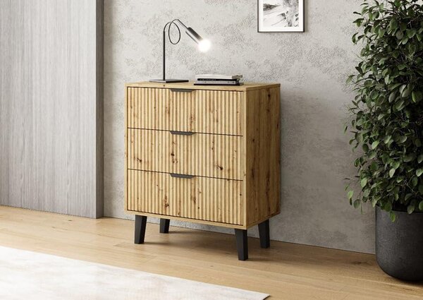 BDW, komoda Scandi, se 3 zásuvkami, ložnice, 80 × 40 × 75 cm, dub Artisan