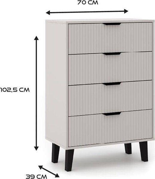 BDW, komoda Scandi, 4 zásuvky, ložnice, obývací pokoj, 80×40×90, kašmír