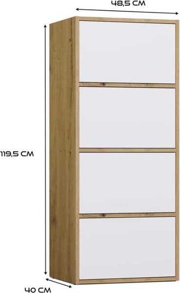 BDW, komoda se 4 dvířky, ALMA, systém Tip-ON, 50 × 119 × 40 cm, dub Artisan / bílá
