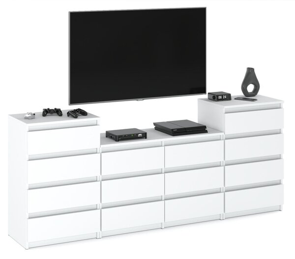 STIV Möbel | Komoda se 14 zásuvkami (4+6+4) | Bílý Mat | 220 cm | moderní & bez úchytů | Ložnice & Obývací pokoj