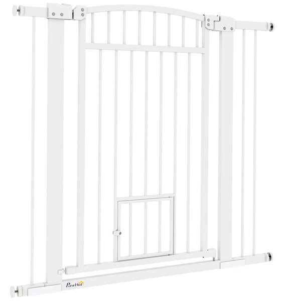 PawHut Rozšiřitelná Bezpečnostní Zábrana pro Psy 76-104 x 95 cm, zábrana na schody a dveře s dvojitým zámkovým systémem, instalace na tlak nebo vrtání