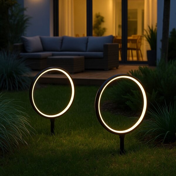 Exteriérové ​​solární zapichovací svítidlo Rings, 2x LED 1,5w, černá