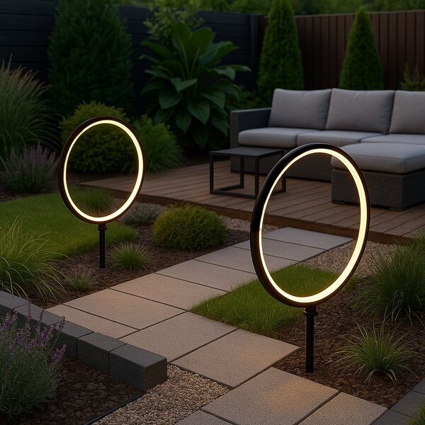 Exteriérové ​​solární zapichovací svítidlo Rings, 2x LED 1,5w, černá