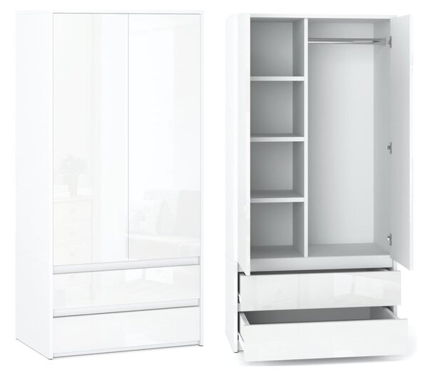 Komoda a šatní skříň | Bílý mat a vysoký lesk | 6 zásuvek | Moderní set do ložnice obývacího pokoje