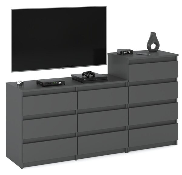 STIV Möbel | Komoda s 10 zásuvkami (6+4) | Šedý Mat | 160 cm | moderní & bez úchytů | Ložnice & Obývací pokoj