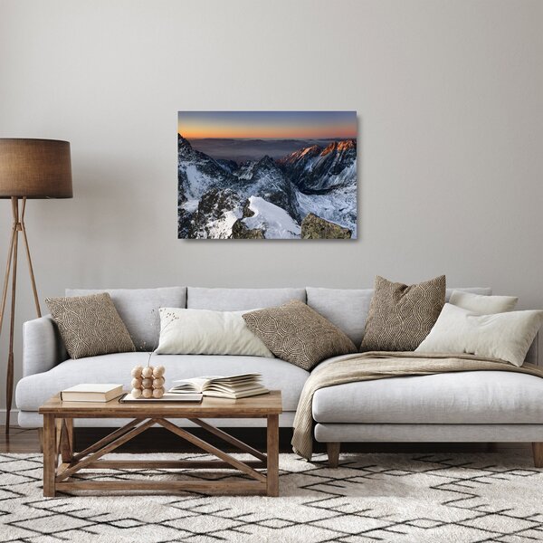 Skleněný obraz - Východ slunce v horách (70x50 cm)
