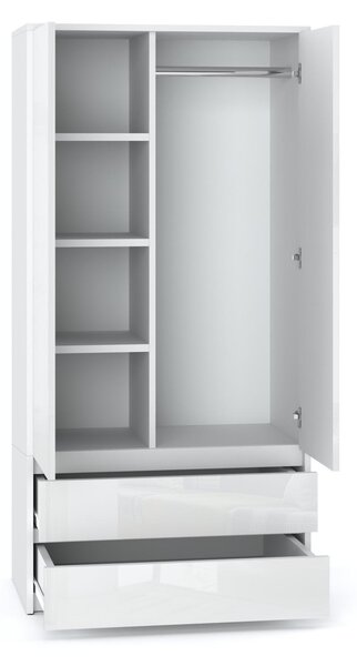 Komoda a šatní skříň | Bílý mat a vysoký lesk | 6 zásuvek | Moderní set do ložnice obývacího pokoje